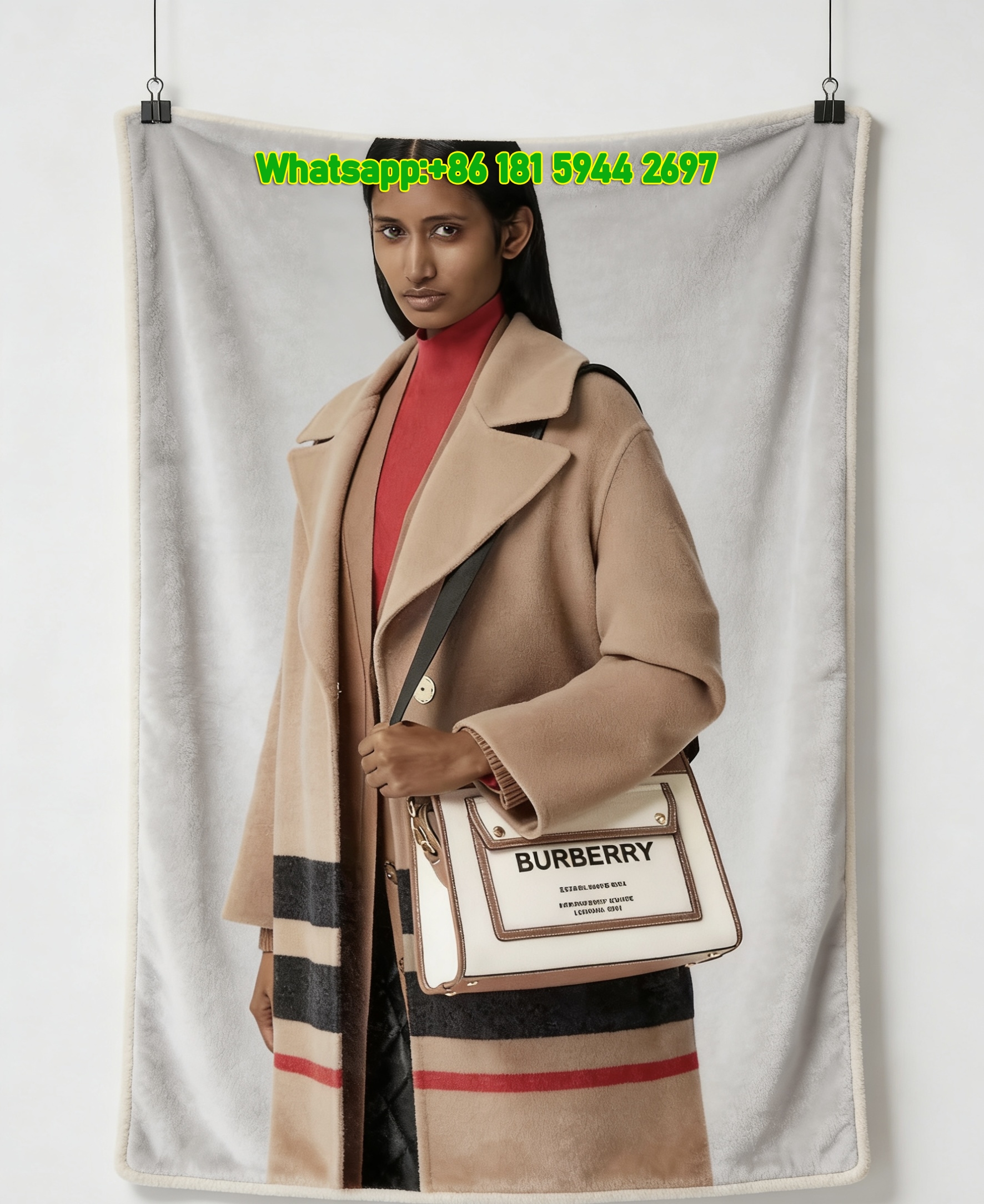 Burberry Bag & Coat Print Flannel Sofa Throw Blanket B206